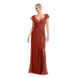 Bill Levkoff Rust Chiffon Flutter Sleeve A-Line Gown